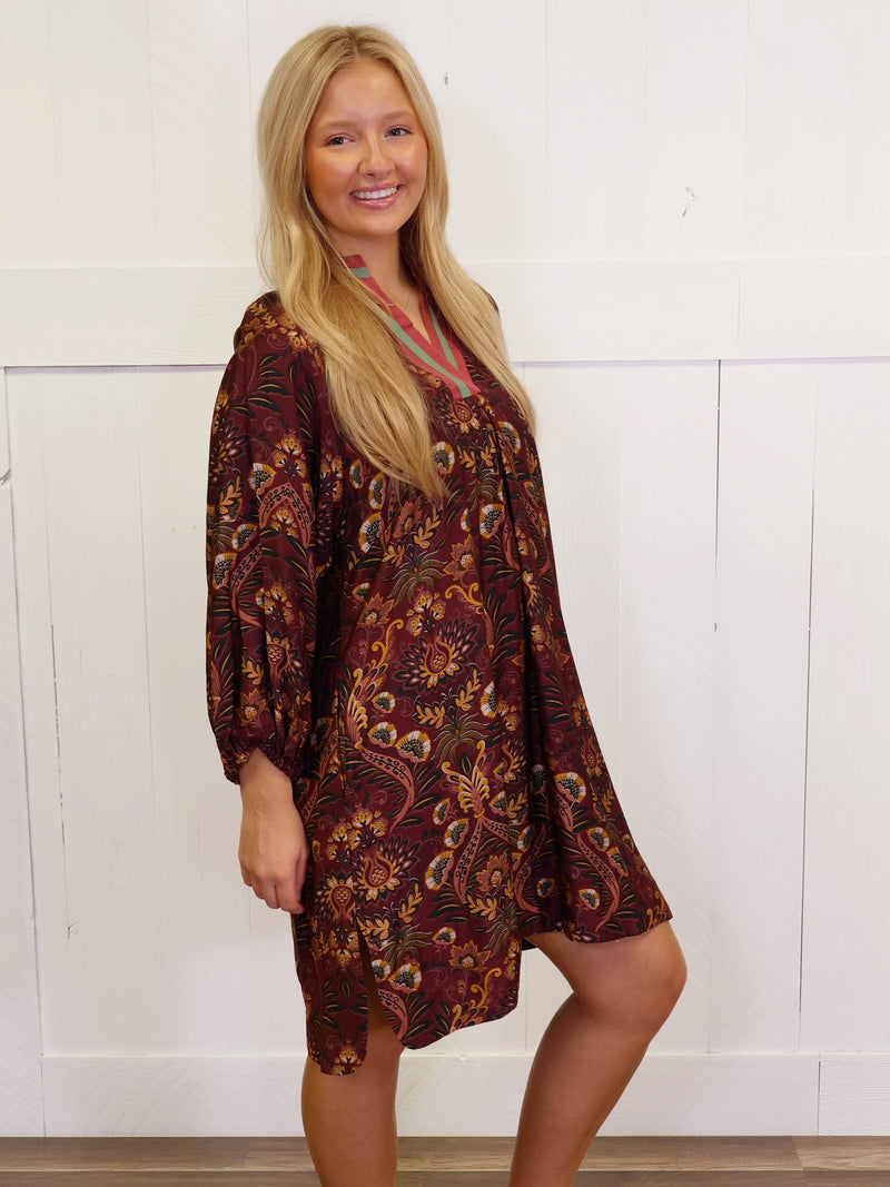 Women’s Umgee Split Neck Wine Floral Dress