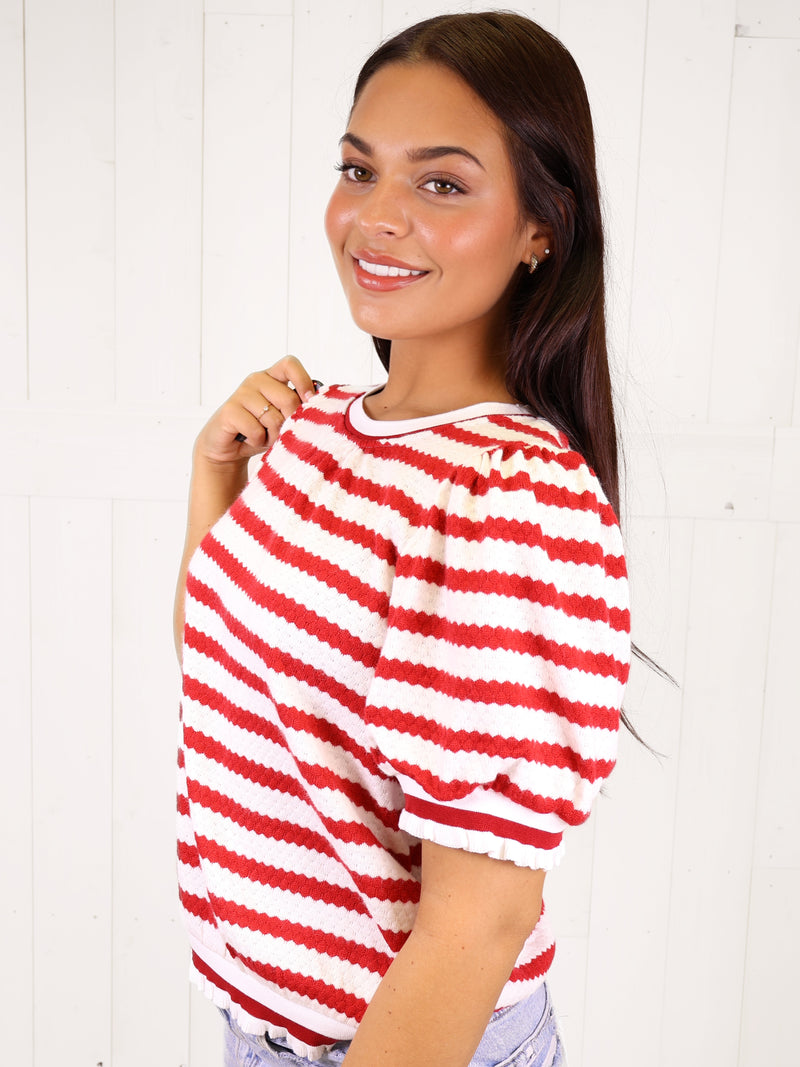 Women’s Voy Red Striped Knit Top