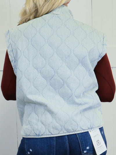 Women’s Washed Denim Button Down Vest Sweater Top