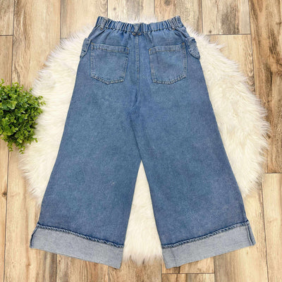 Women’s Washed Denim Wide Leg Bow Pocket Jeans