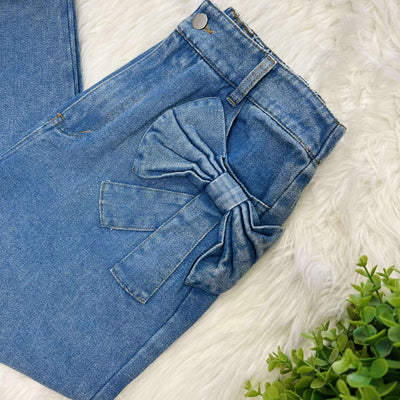 Women’s Washed Denim Wide Leg Bow Pocket Jeans