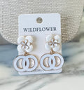 Women’s White Flower with Gold Accents Earrings