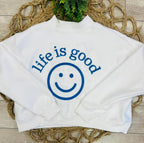 Women’s White Life Is Good Reversible Mockneck Oversized Sweatshirt
