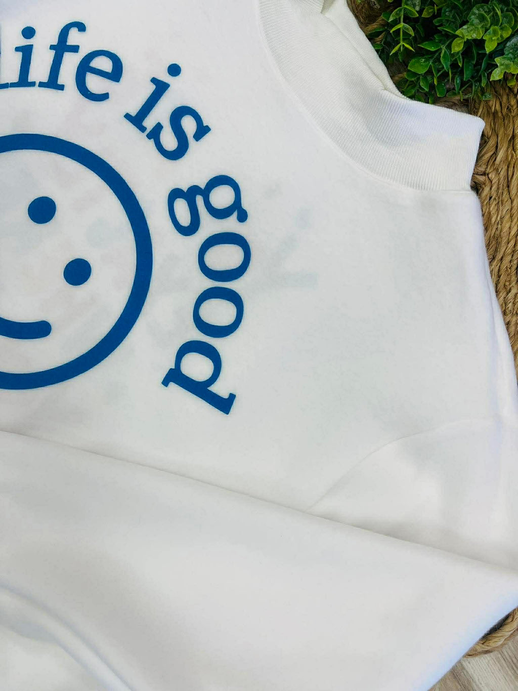 Women’s White Life Is Good Reversible Mockneck Oversized Sweatshirt