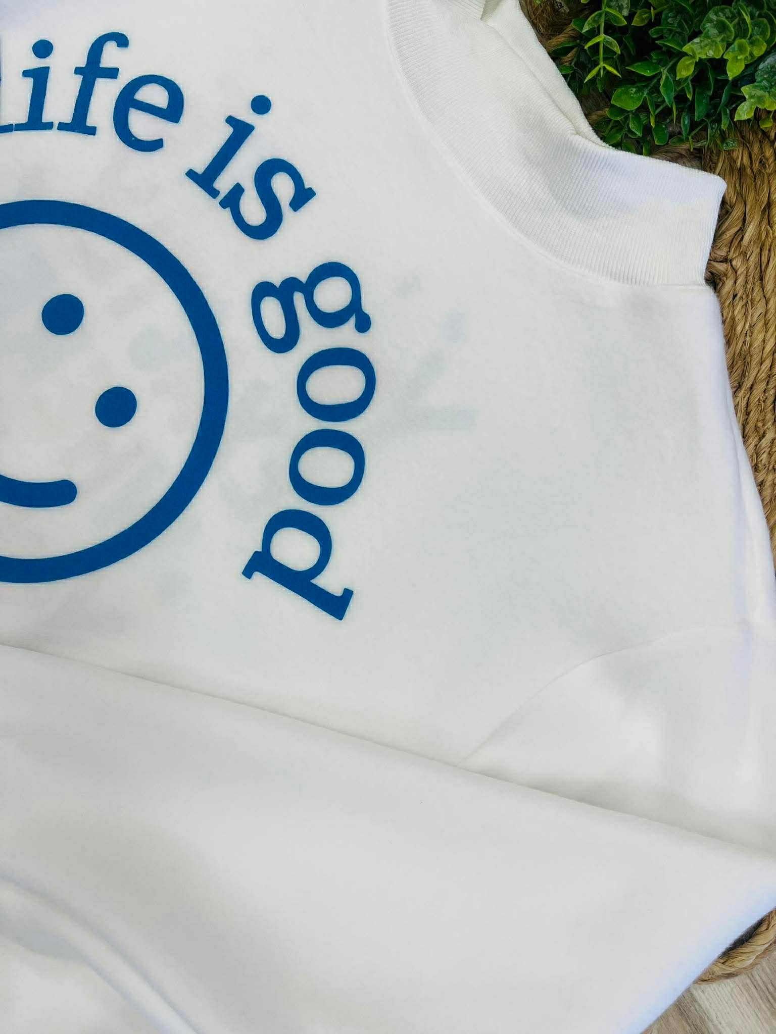 Women’s White Life Is Good Reversible Mockneck Oversized Sweatshirt