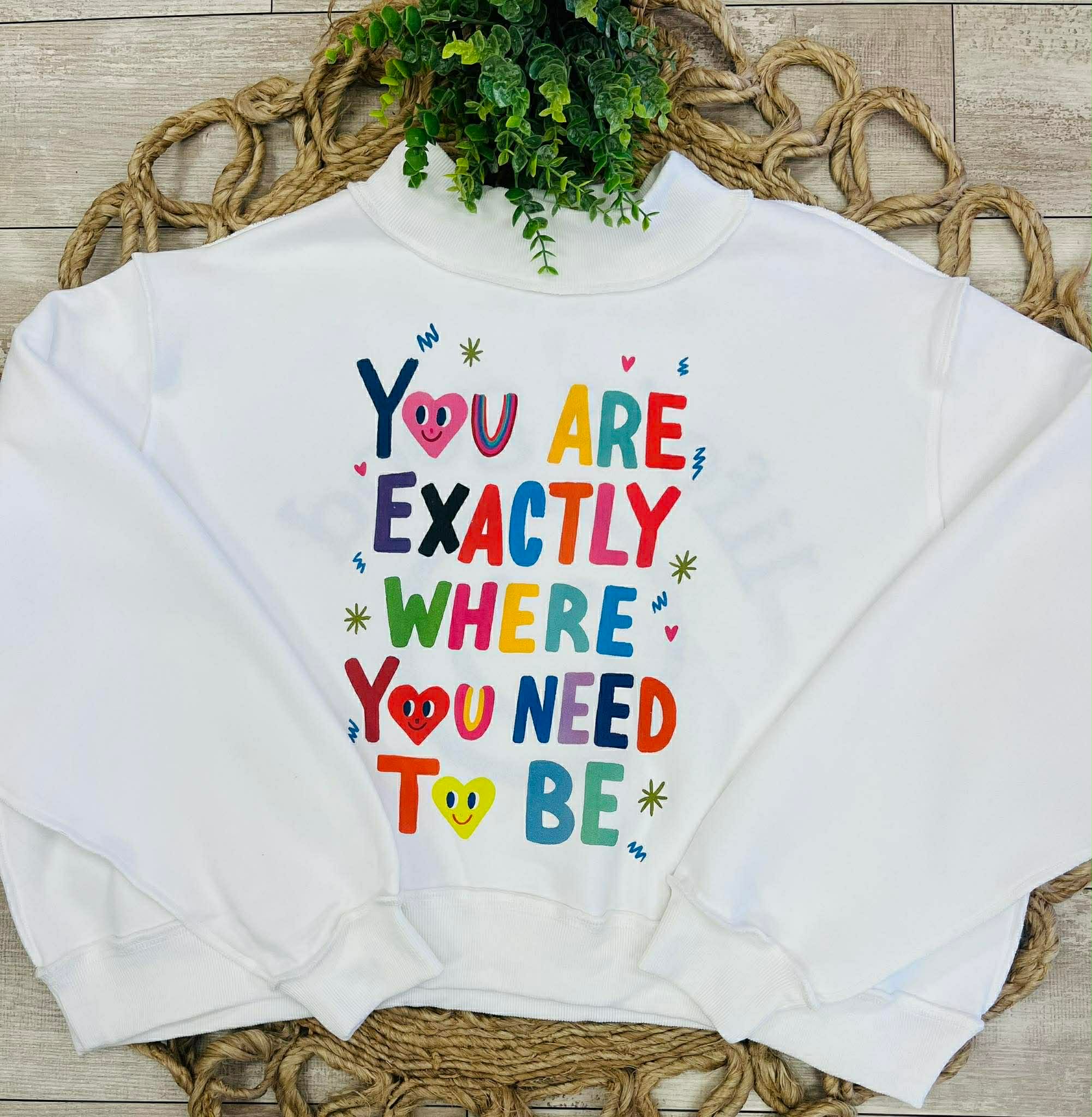 Women’s White Life Is Good Reversible Mockneck Oversized Sweatshirt