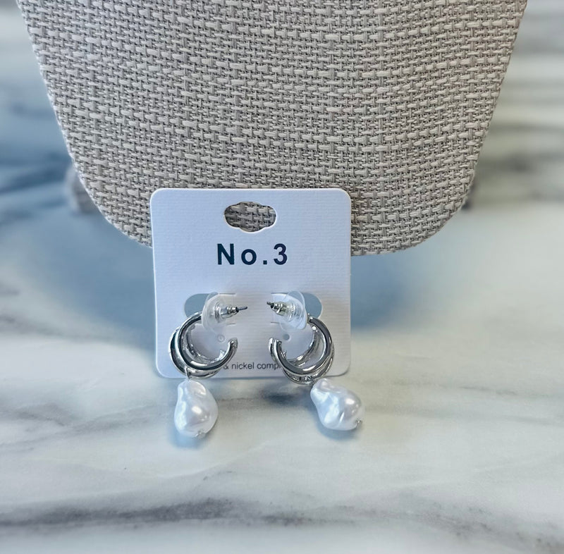 Women’s White Stone Layered Earrings