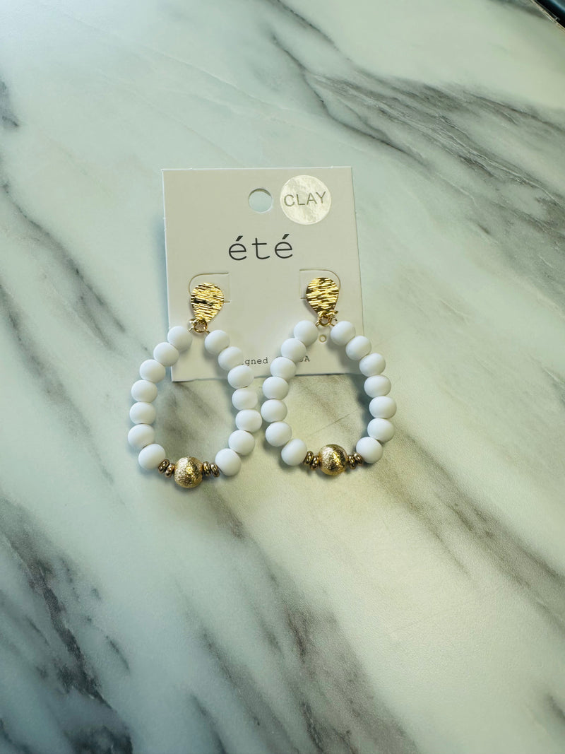 Women’s White and Gold Clay Beaded Earrings