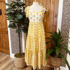 Women’s Yellow Striped Floral Midi Dress