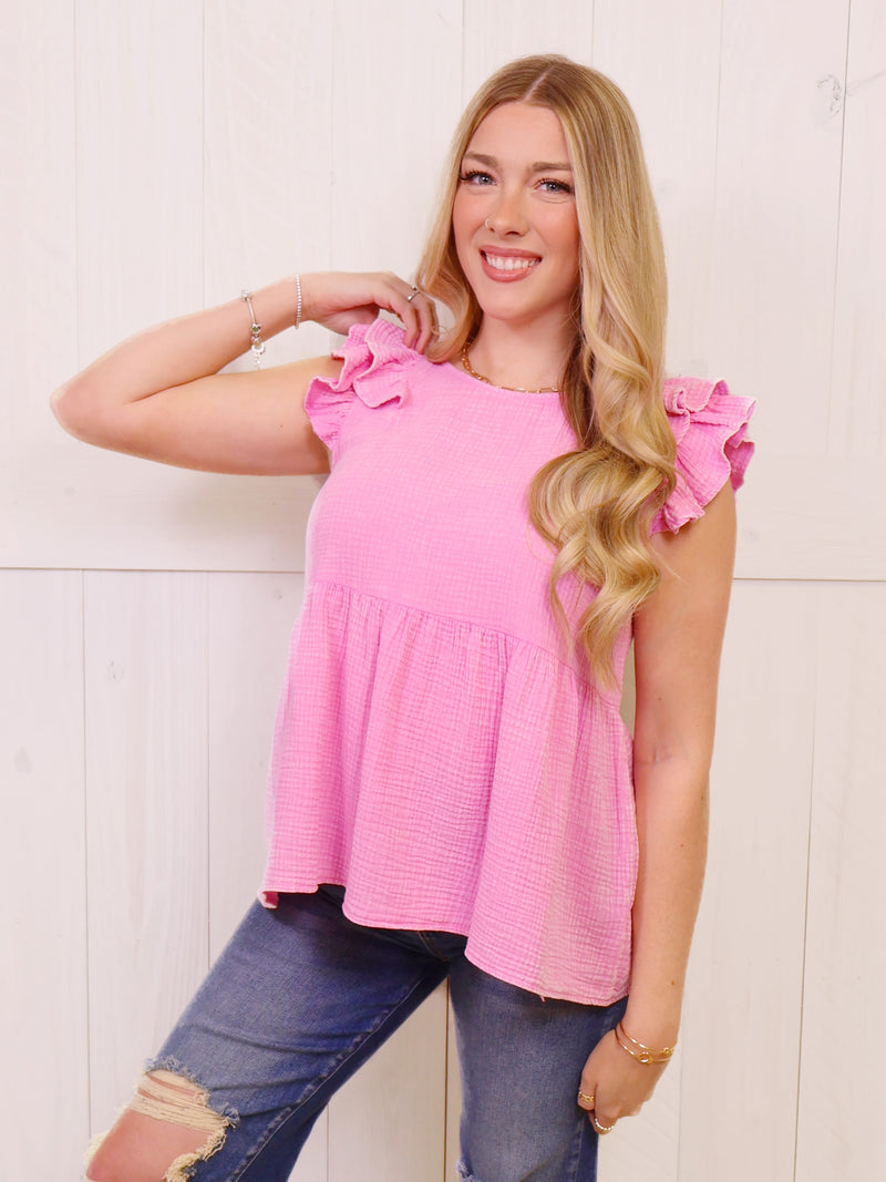 Women’s Zenana Acid Wash Ruffle Top