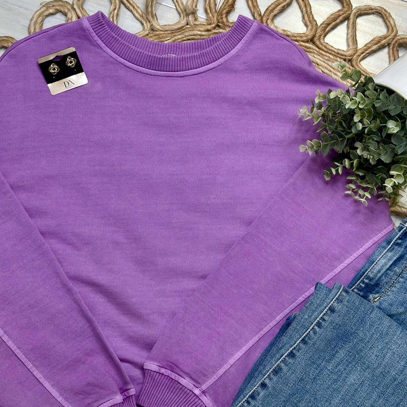 Women’s Basic Zenana Enzyme Wash Split Side Oversized Pullover Sweater Plum