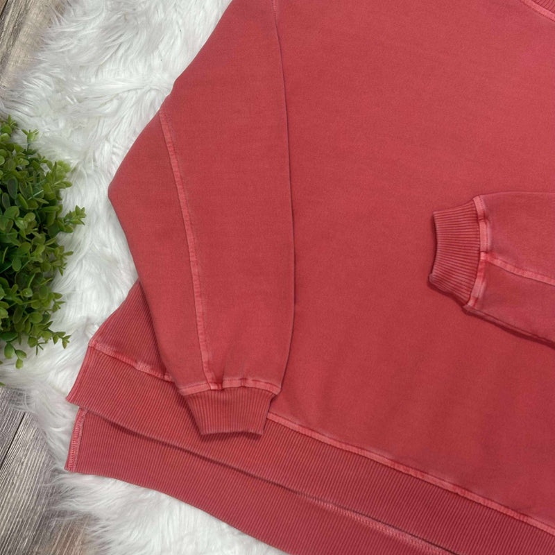 Women’s Basic Zenana Enzyme Wash Split Side Oversized Pullover Red Sweater