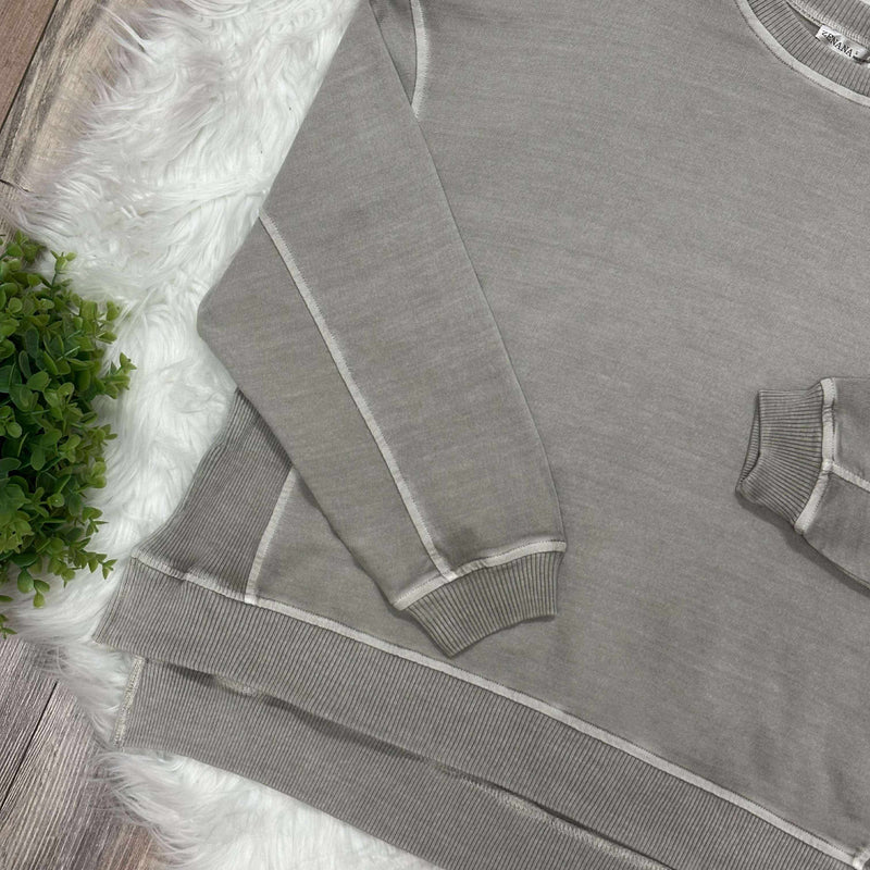 Women’s Basic Zenana Enzyme Wash Split Side Oversized Pullover Sweater Ash Mocha