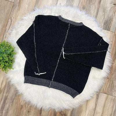 Women’s Basic Zenana Exposed Seam Round Neck Sweater Black