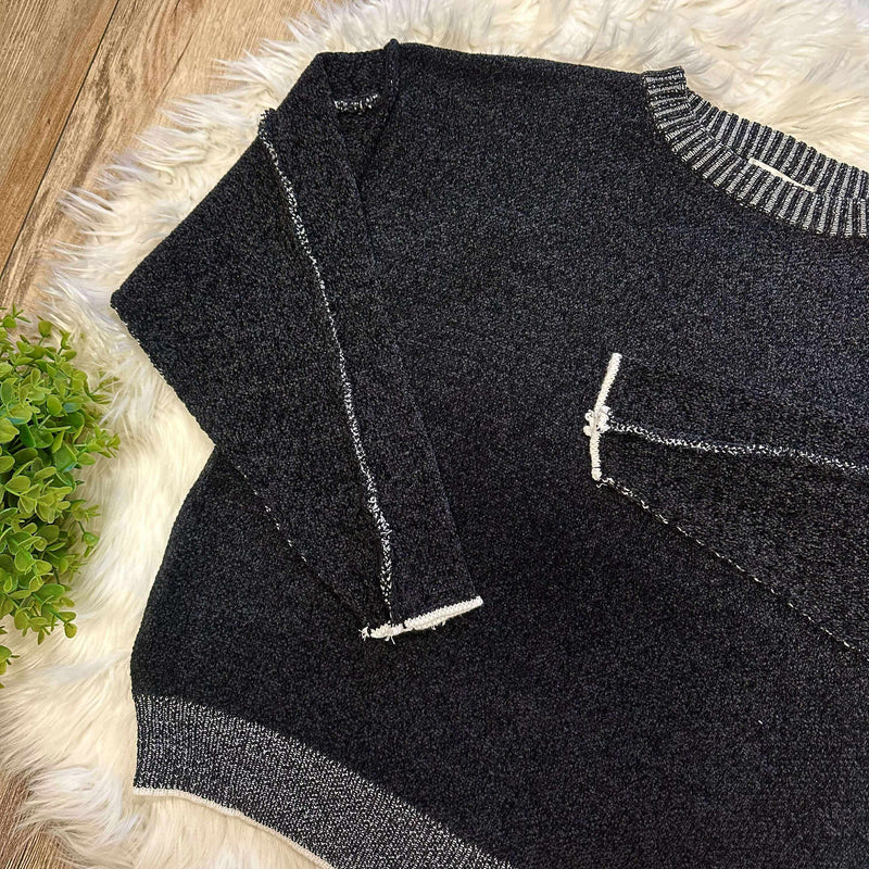 Women’s Basic Zenana Exposed Seam Round Neck Sweater Black