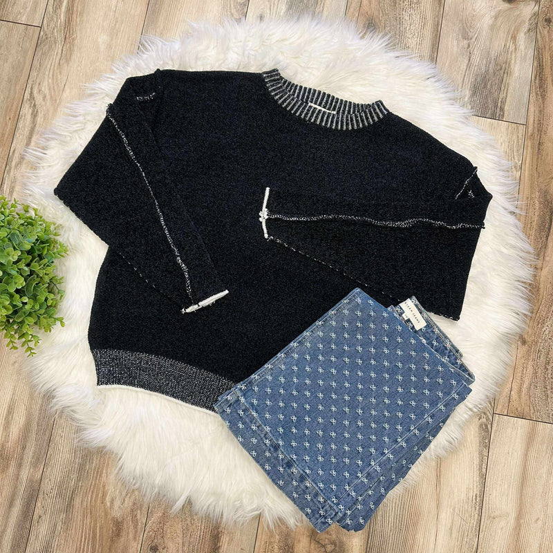 Women’s Basic Zenana Exposed Seam Round Neck Sweater Black