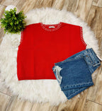 Women’s Zenana Red Stitched Trim Sweater Vest