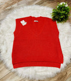 Women’s Zenana Red V-Neck Sweater Vest with Side Slit