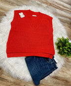 Women’s Zenana Red V-Neck Sweater Vest with Side Slit