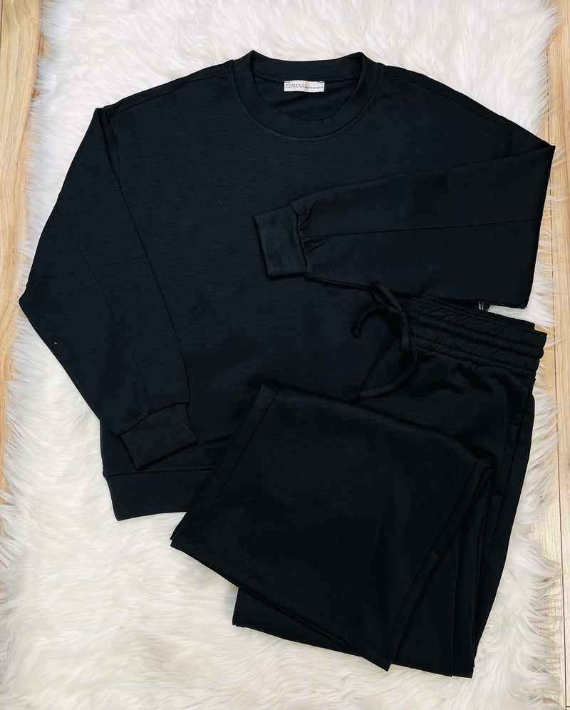 Women’s Zenana Scuba Pants Set Black