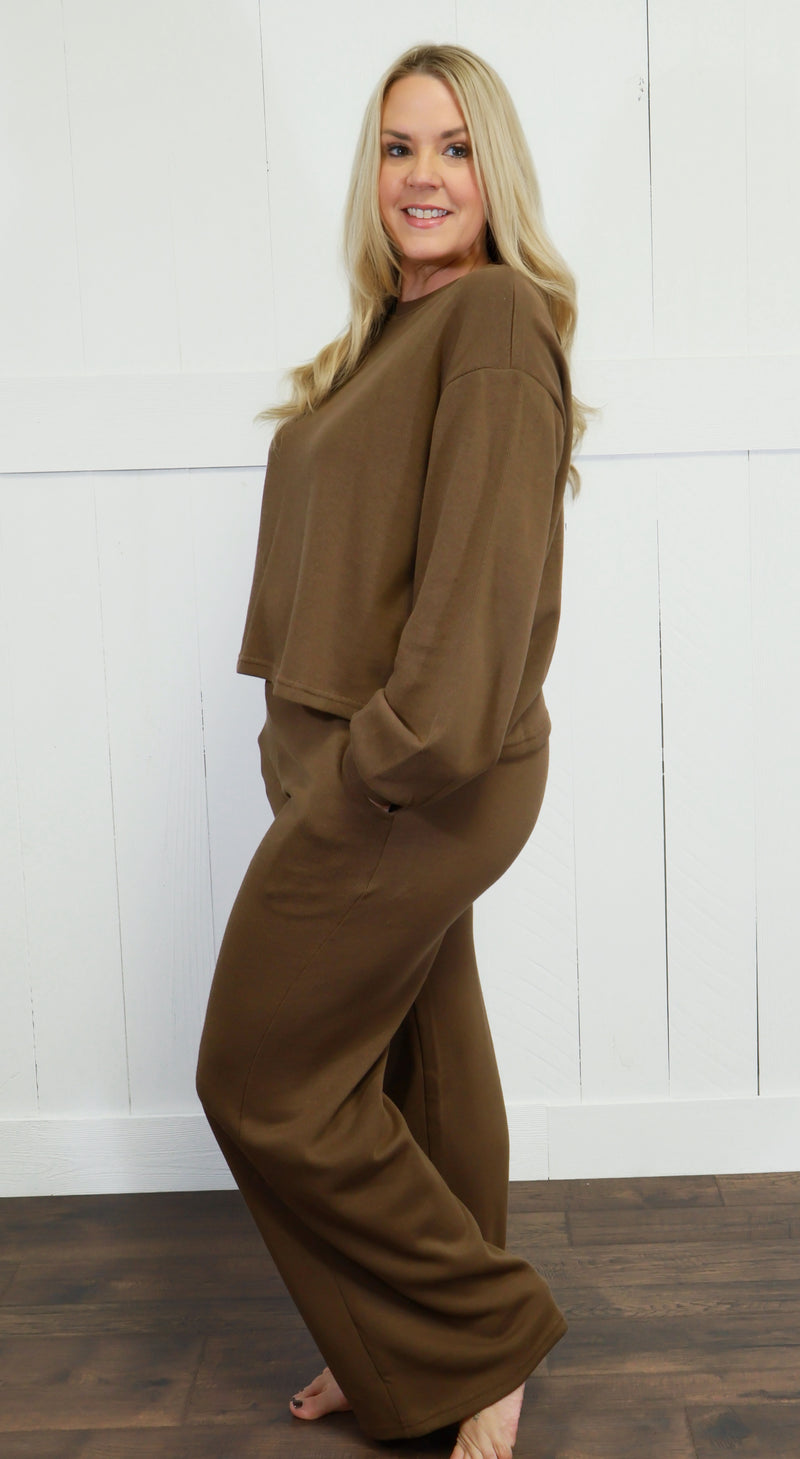 Women’s Zenana Scuba Pants Set Brown