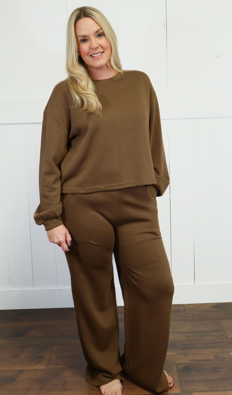 Women’s Zenana Scuba Pants Set Brown