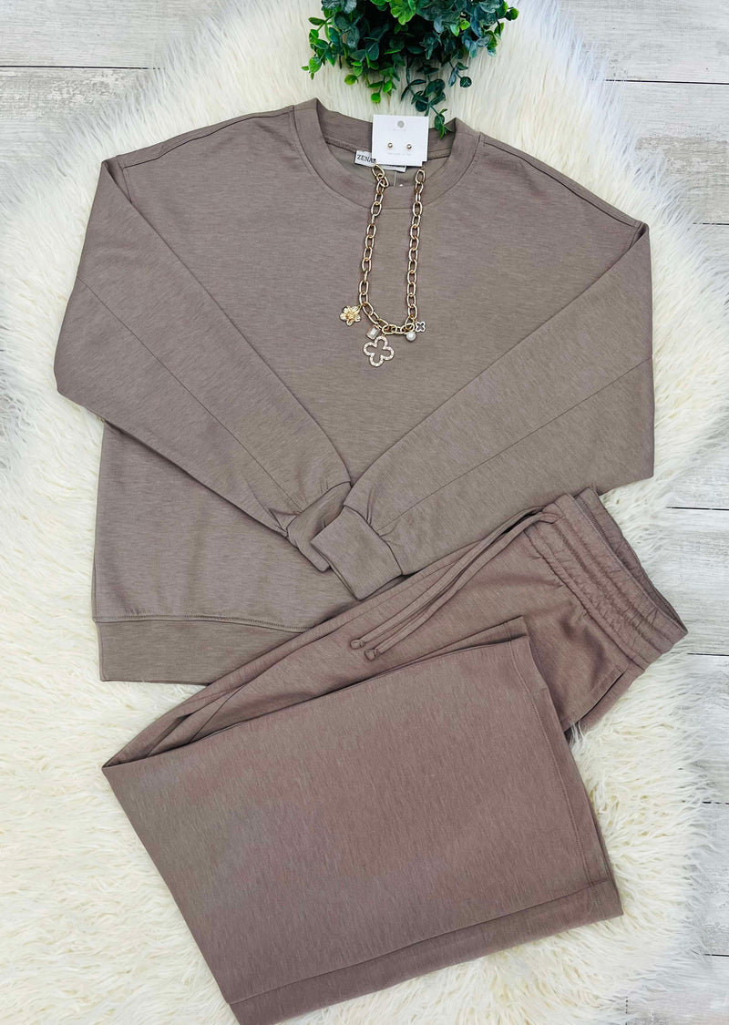 Women’s Zenana Scuba Pants Set Heather Coco