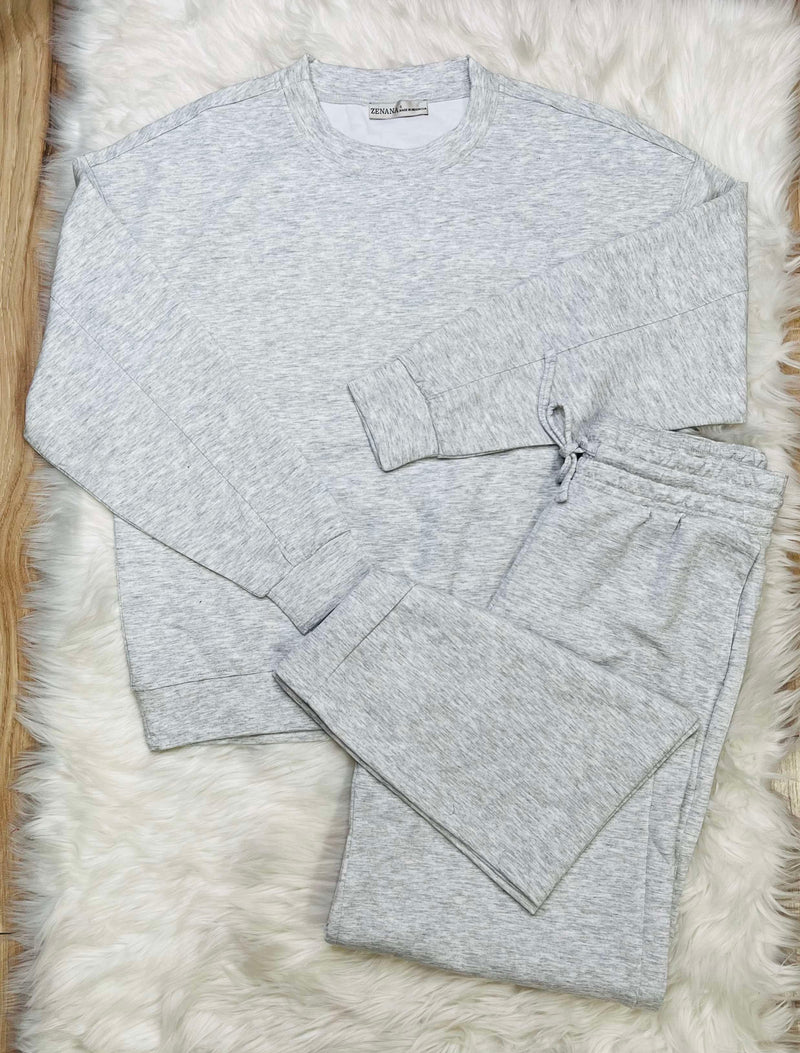 Women’s Zenana Scuba Pants Set Heather Grey