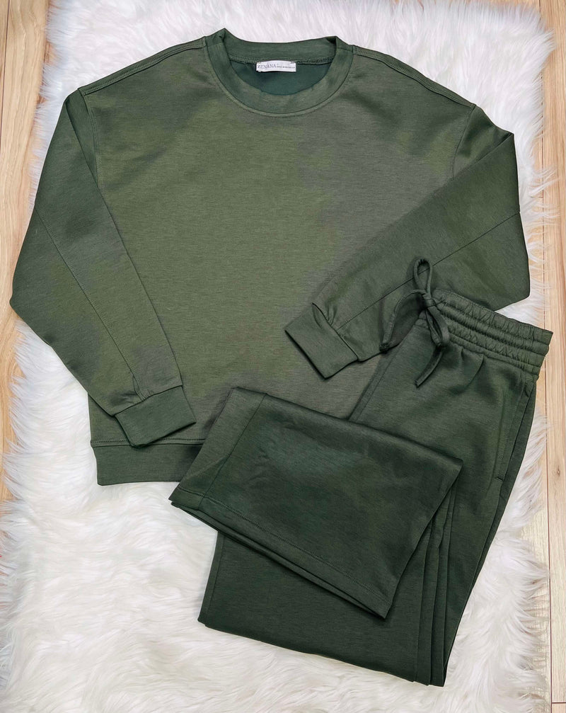 Women’s Zenana Scuba Pants Set Olive