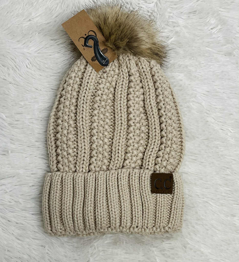 Womens Beige CC Knit Beanie