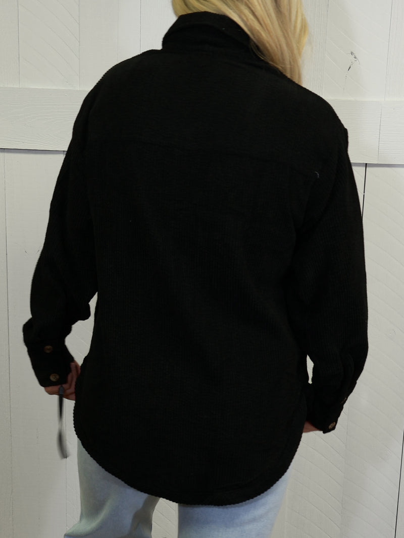 Womens Black Button Up Shacket Top Sweater