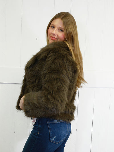 Womens Brown Fur Jacket - Sweater
