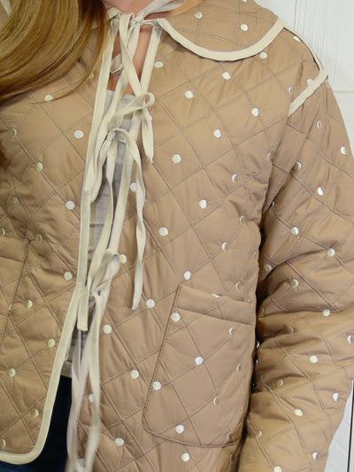 Womens Brown Polka Dot Jacket Top Sweater