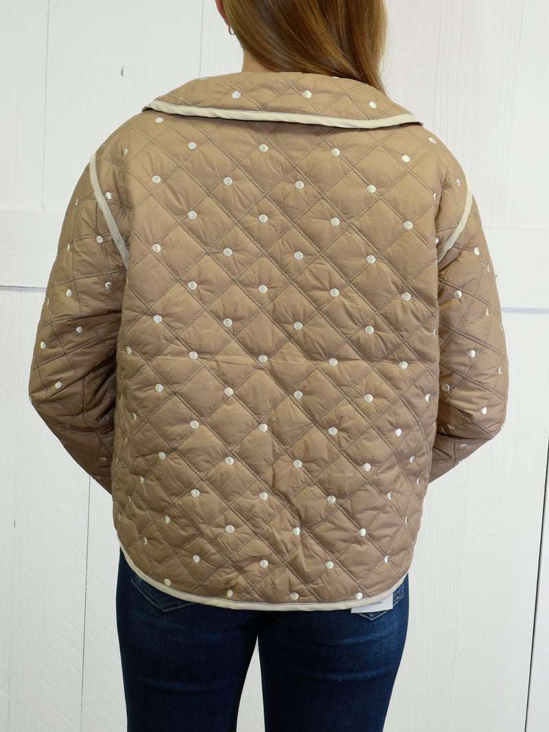 Womens Brown Polka Dot Jacket Top Sweater