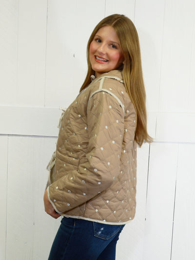 Womens Brown Polka Dot Jacket Top Sweater