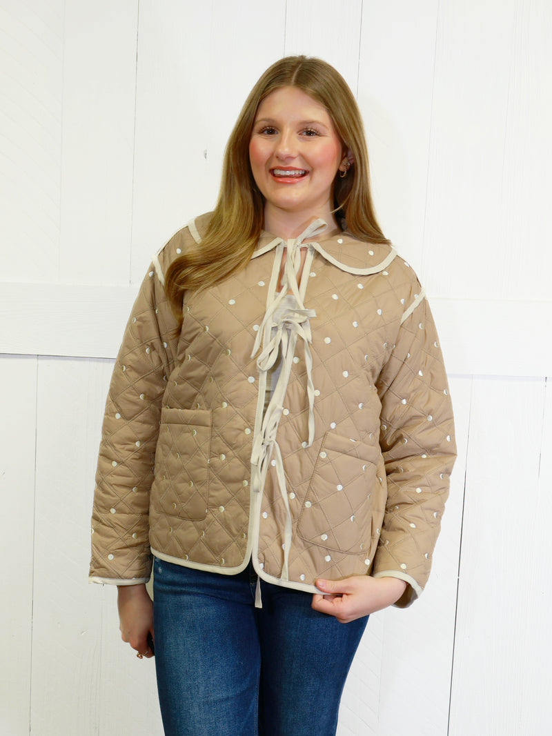 Womens Brown Polka Dot Jacket Top Sweater