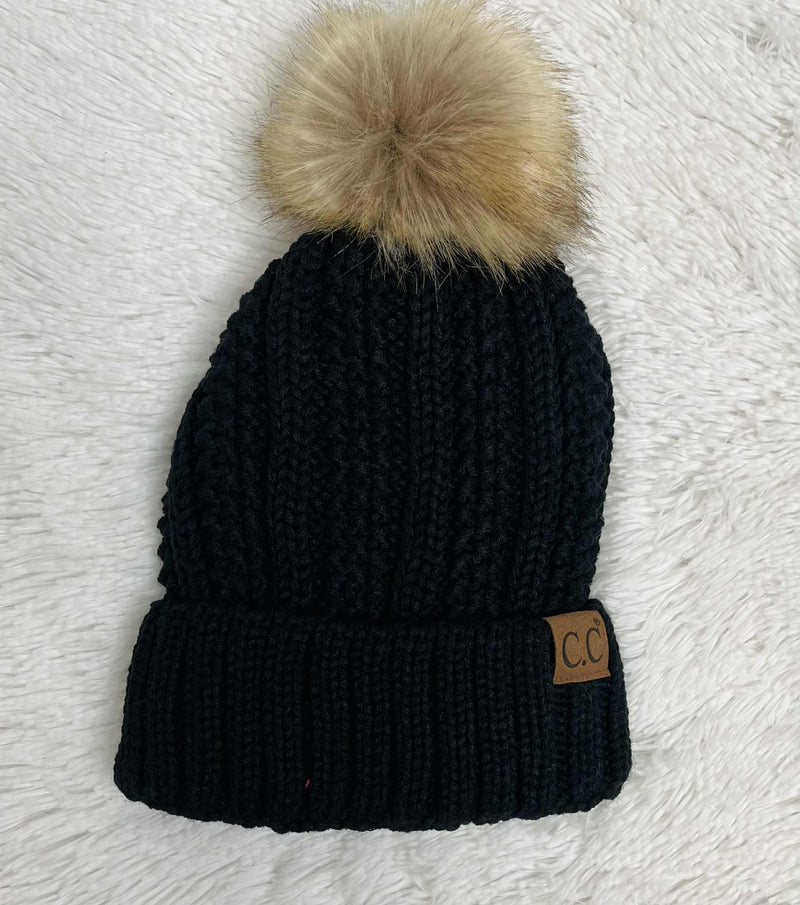 Womens CC Black Knit Beanie