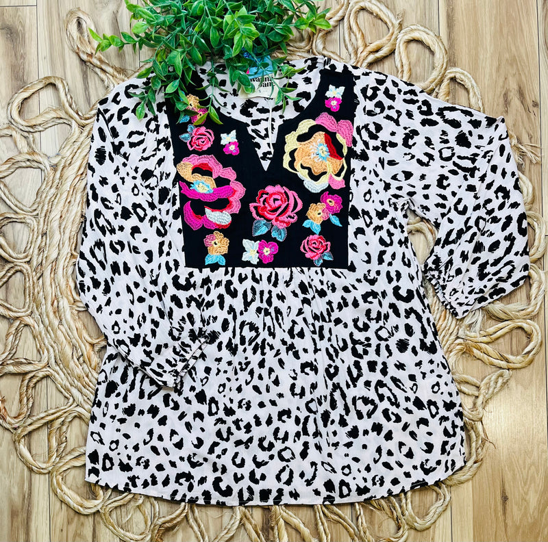 Womens Cheetah and Floral Top