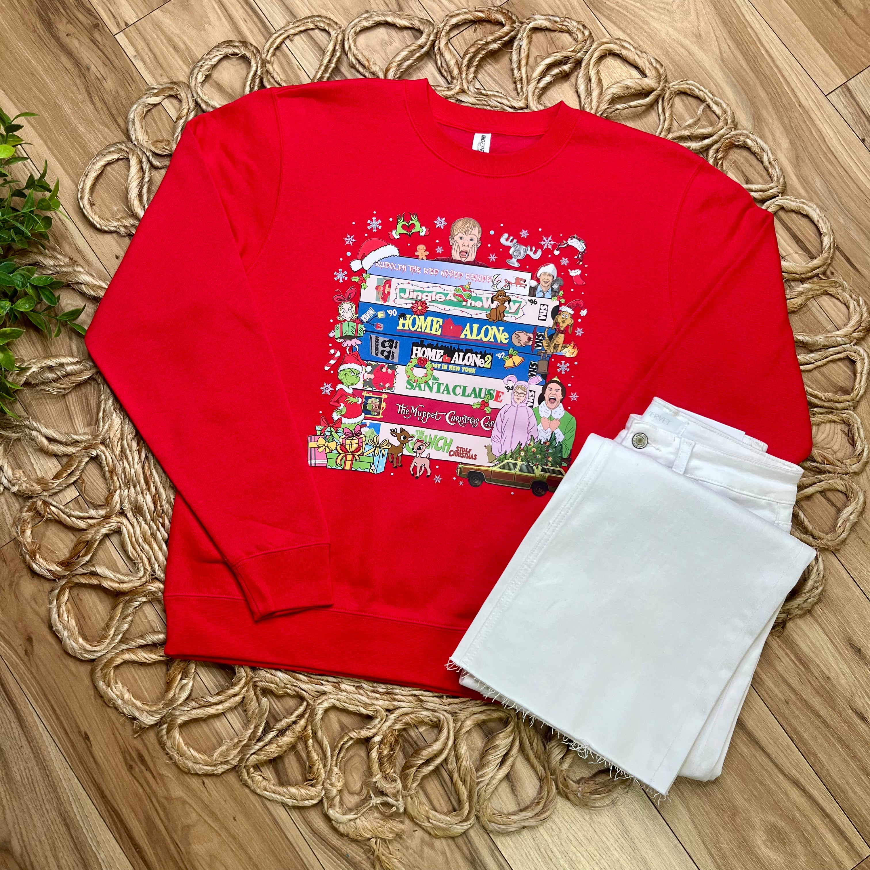 Womens Christmas VHS Tapes Crewneck Graphic Sweatshirt