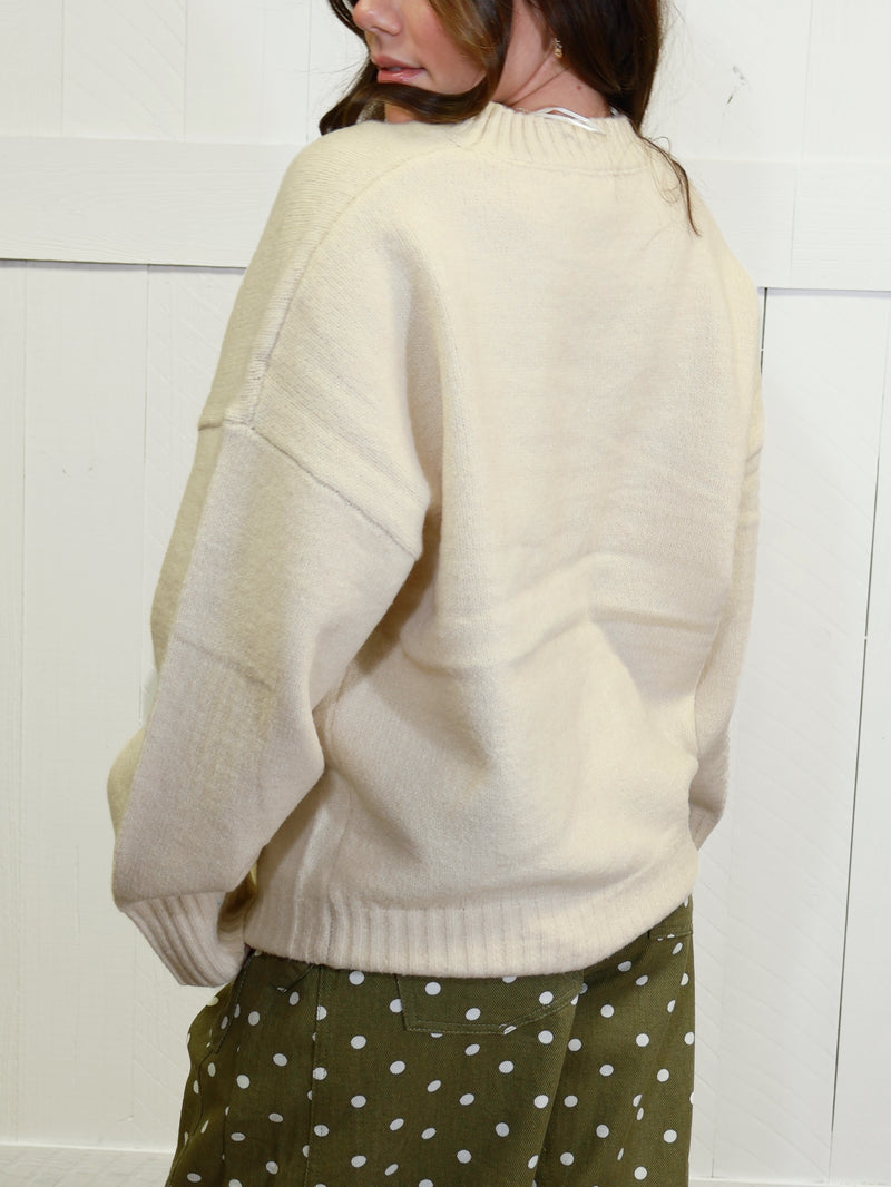 Womens Cream Sweater Pullover Top