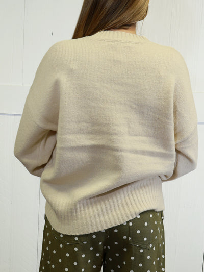 Womens Cream Sweater Pullover Top