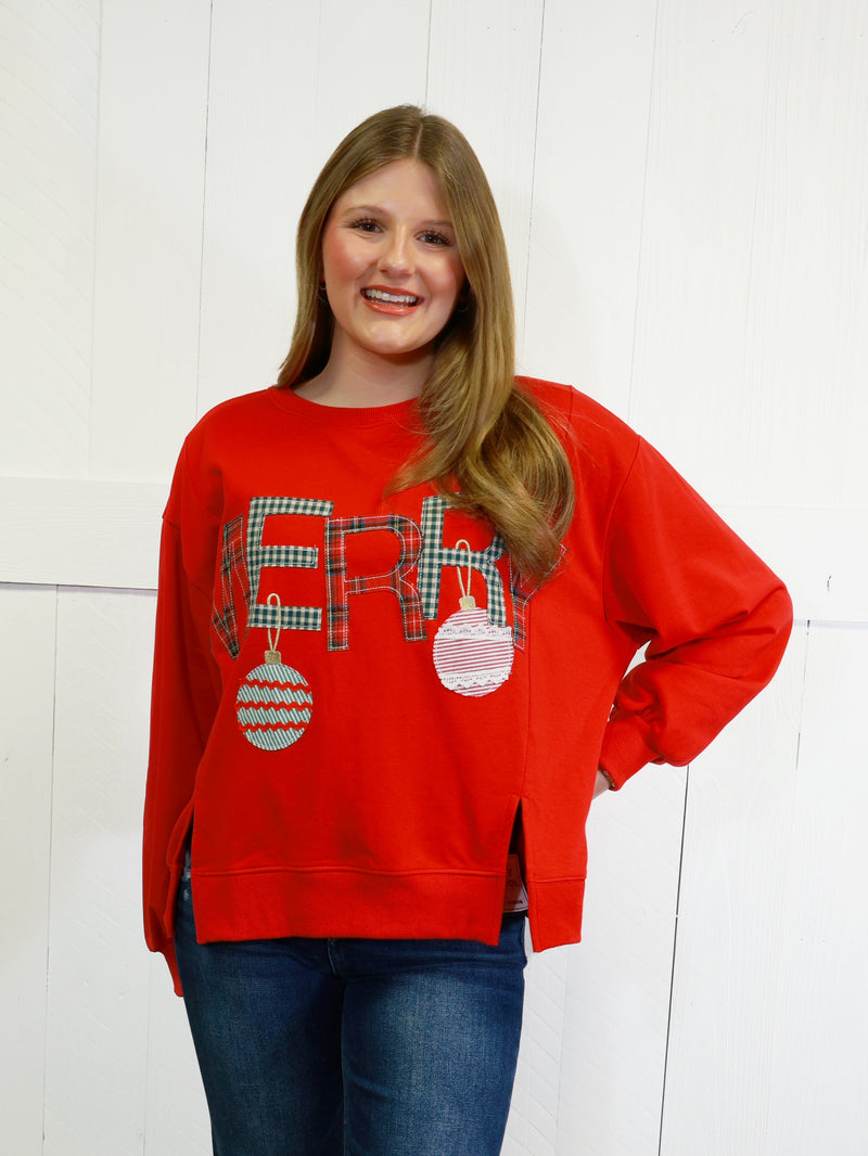 Womens Merry With Ornament Patchwork Oversized Sweater Top