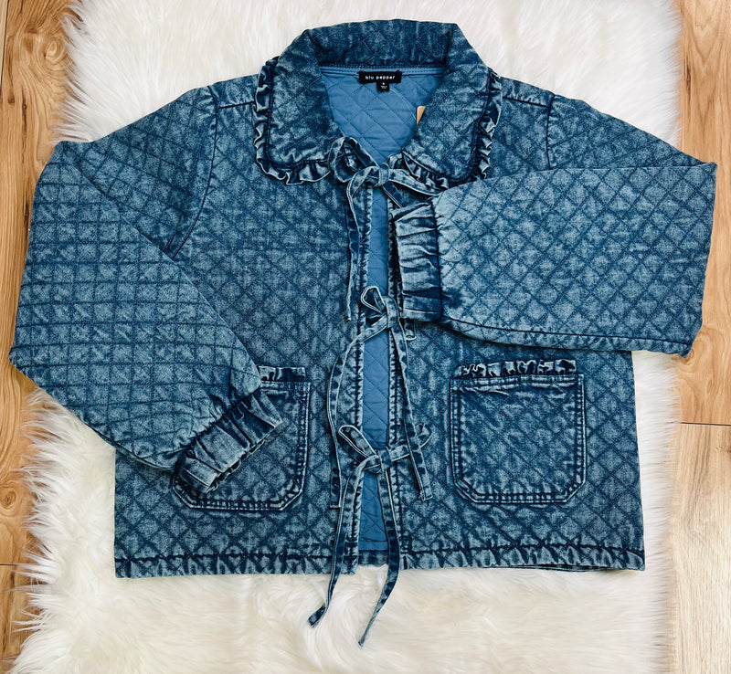 Womens Washed Denim Quilted Jacket