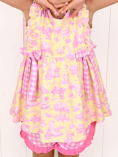 Yellow and Pink Plaid Short Set Girls