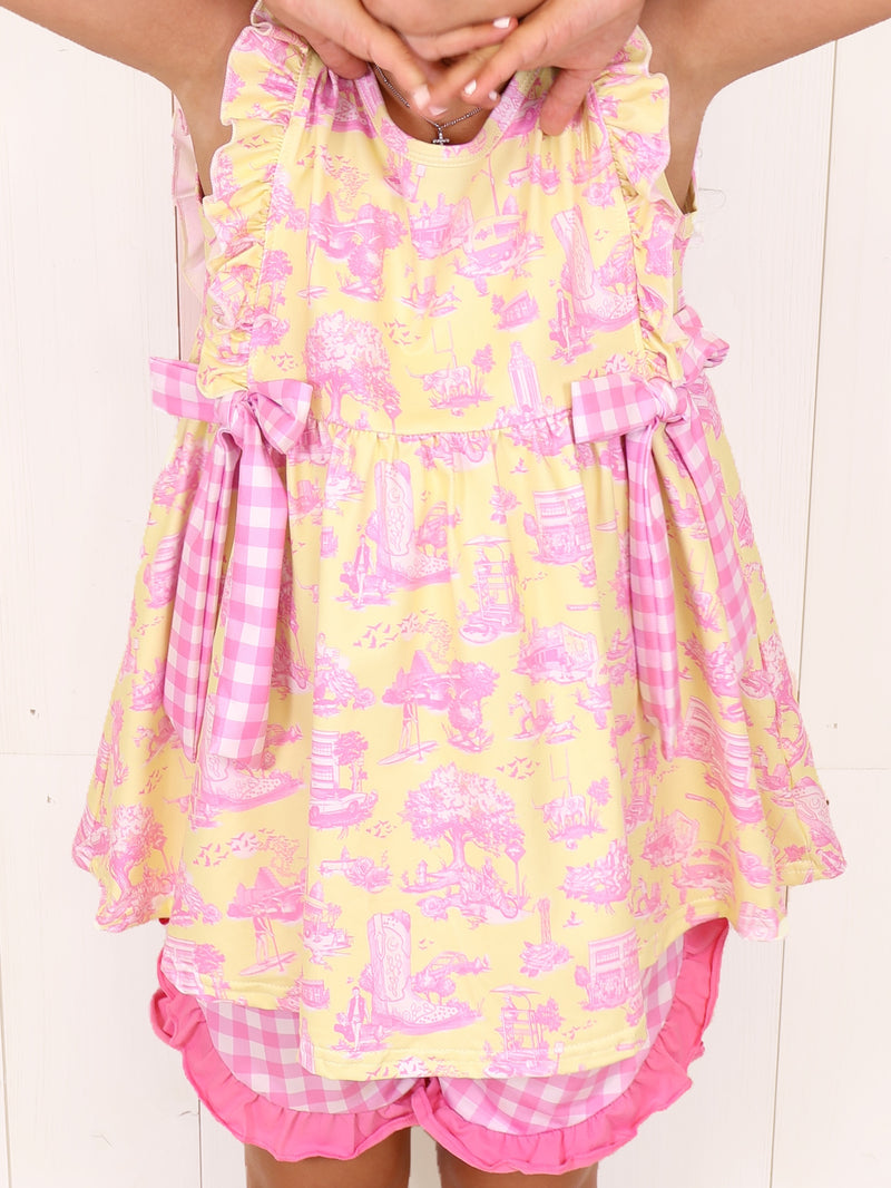 Yellow and Pink Plaid Short Set Girls
