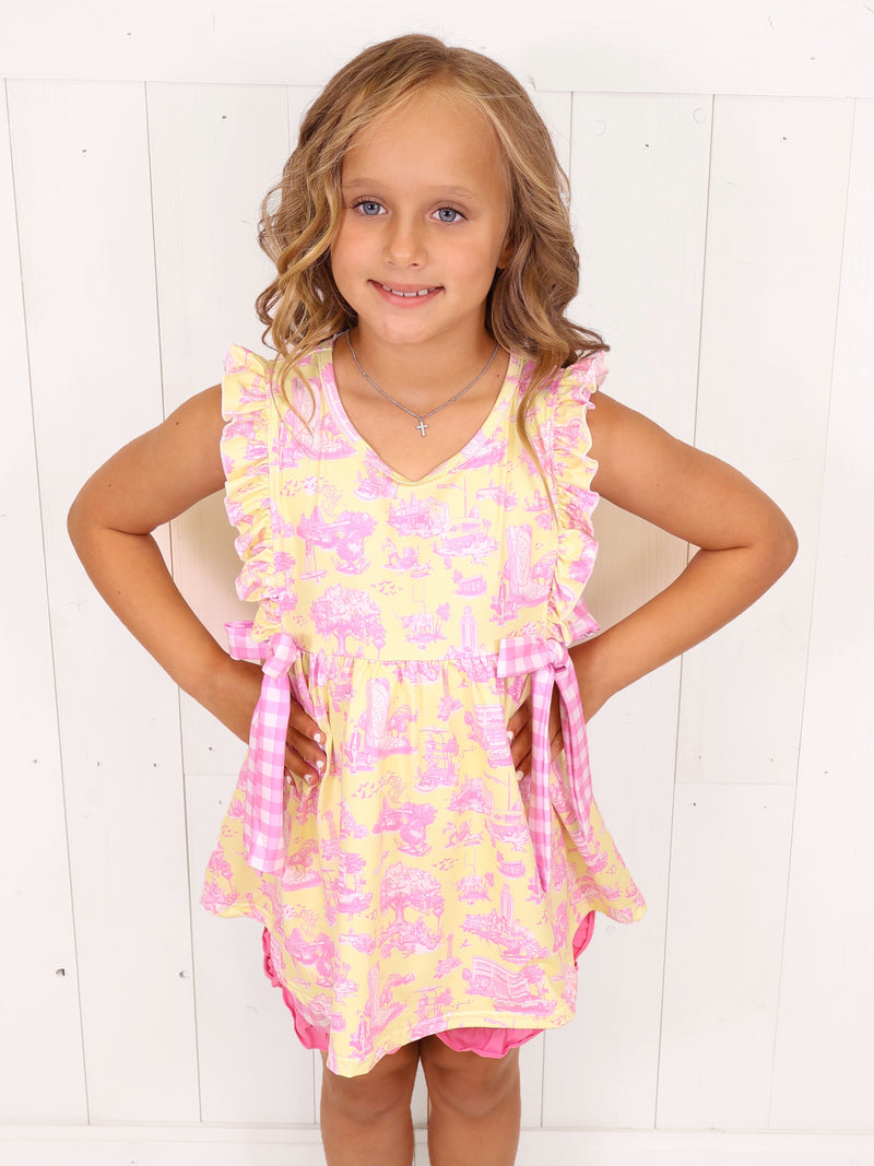 Yellow and Pink Plaid Short Set Girls