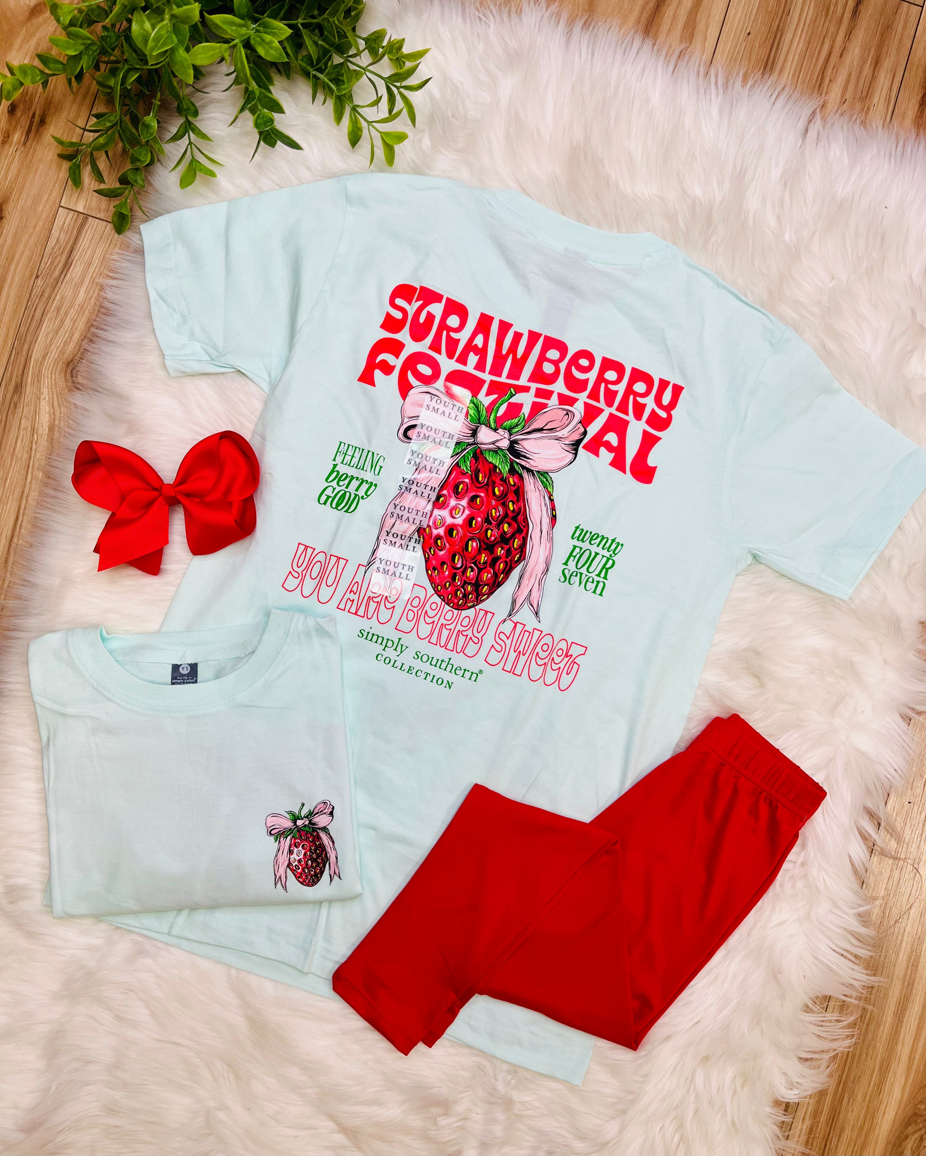 Youth Simply Southern Mint Strawberry Tee Girls