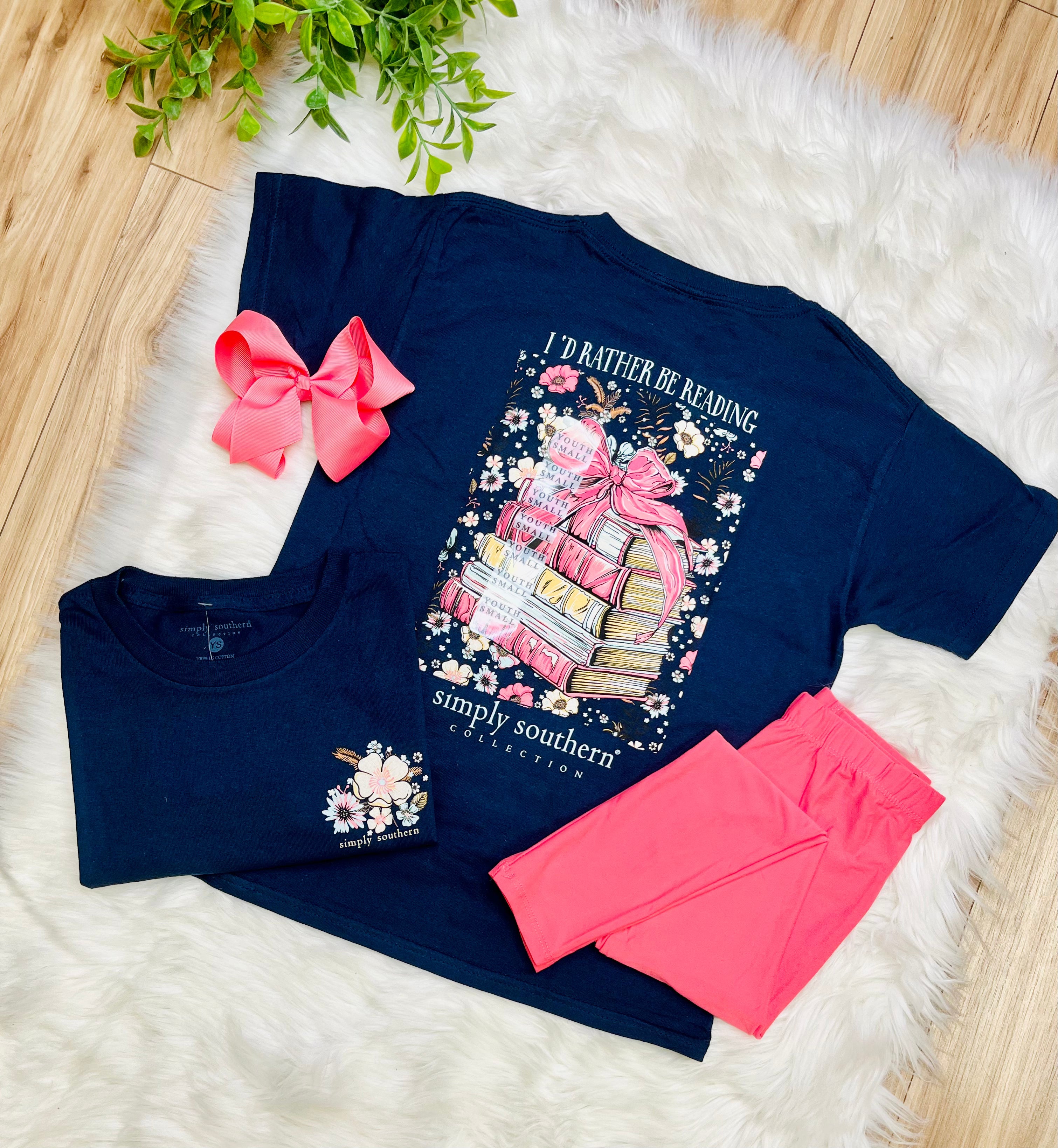 Youth Simply Southern Navy Book Tee Girls