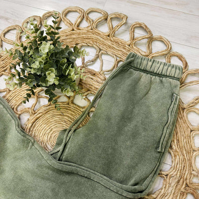 Zenana Acid Wash Fleece Jogger Pants with Pockets Olive
