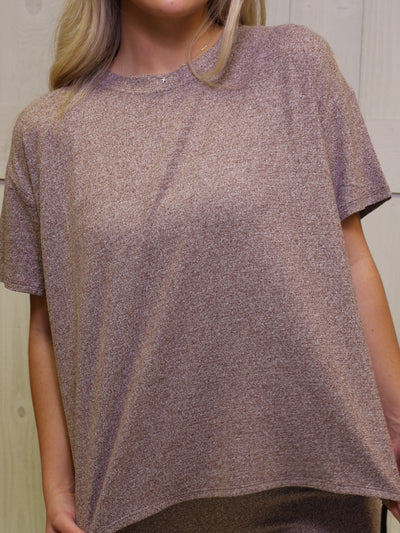Zenana Brown Soft Melange Short Sleeve Lounge Set